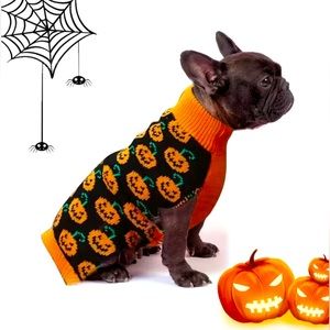 Halloween Sweater Costume for Dogs! Black with Orange and Pumpkins Medium